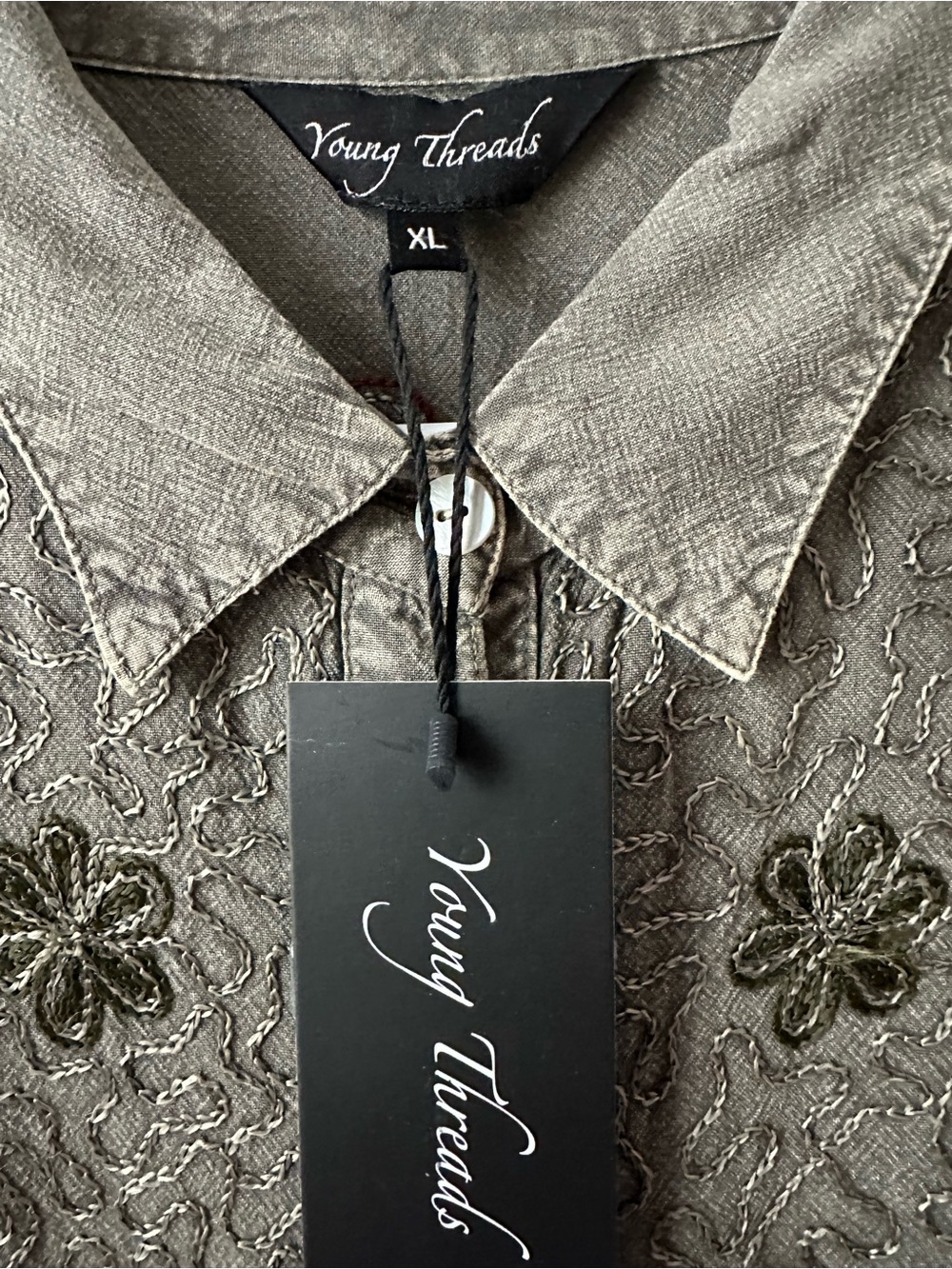NWT Young Threads Gravel & Brown Embroidered Tunic Top - Picture 3 of 6